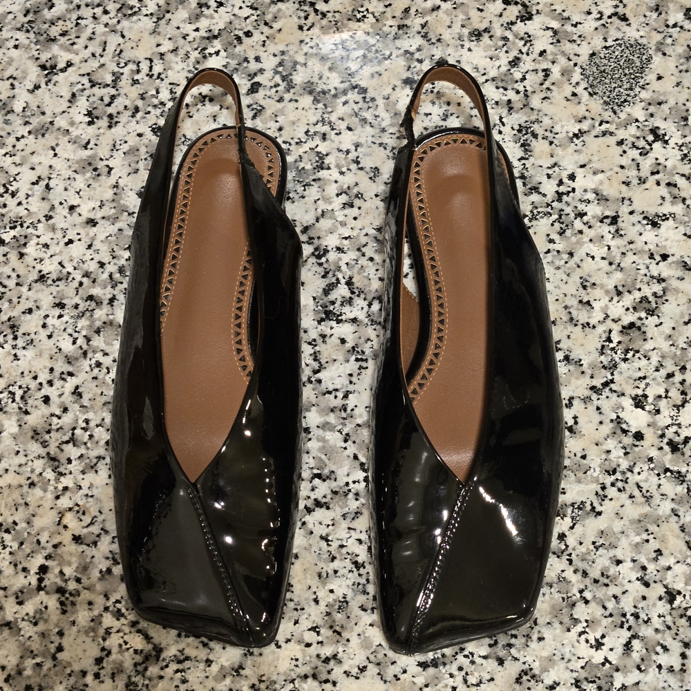 ​Minimalist Square Toe Slingbacks | Black Patent Quiet Luxury Flats